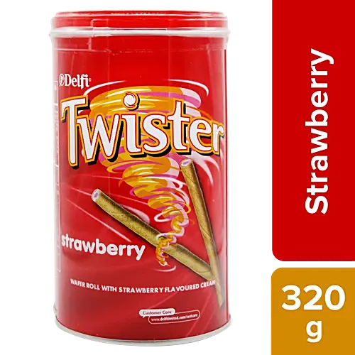 Delfi Twister Wafer Rolls - Strawberry Cream - 320g