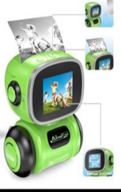 Green Intelligent AI Printer Robot Toy with LCD Screen, Interactive Smart Robot, Digital Display, Creative Drawing Function, Voice Interaction, Automatic Movement, Educational Activities