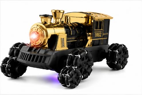 2.4GHz RC Steam Train Stunt Car with Spray Effect & Lights | Remote Control Rotating Train Vehicle Toy | Rechargeable Racing Car for Kids