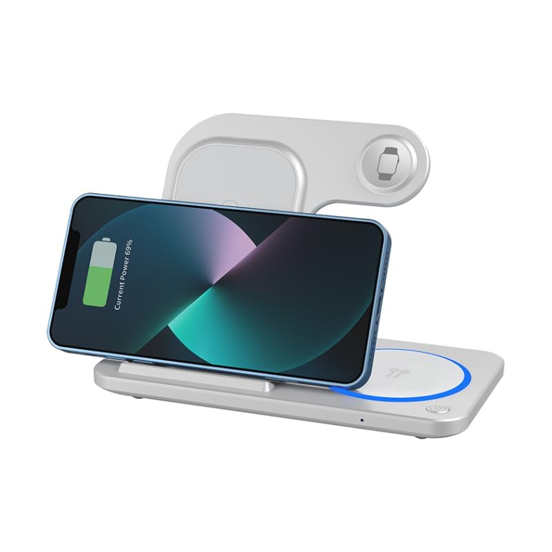 WIWU 3-in-1 Wireless Charging Station for iPhone, Apple Watch and Airpods | Mag Safe Android Phones, White