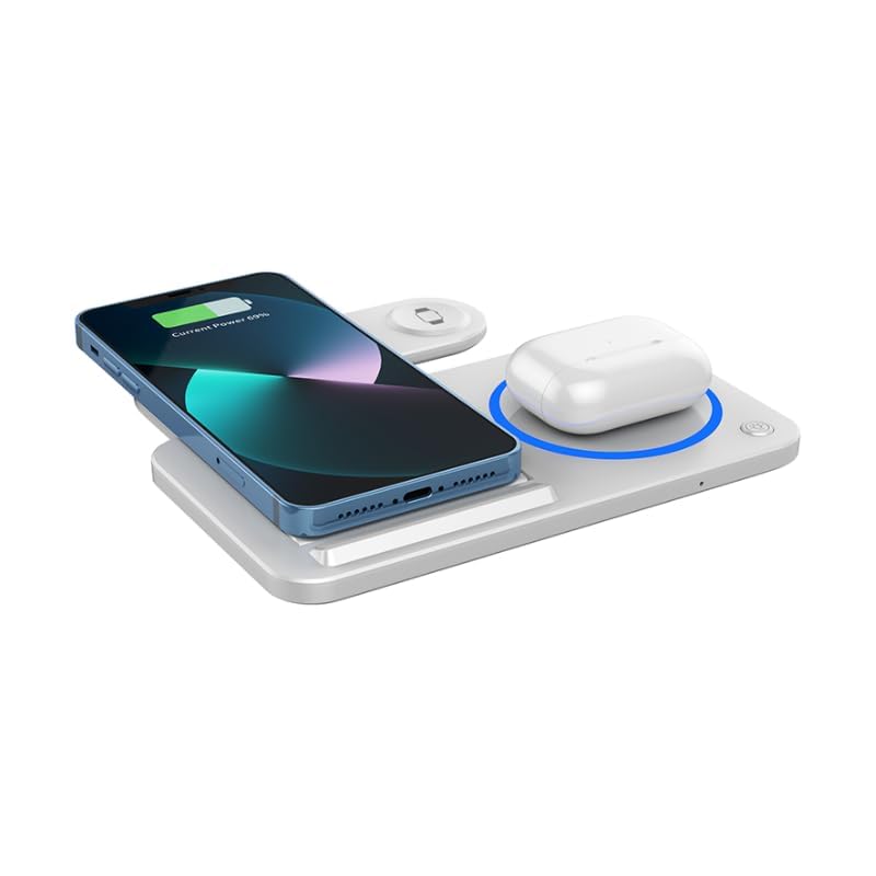 WIWU 3-in-1 Wireless Charging Station for iPhone, Apple Watch and Airpods | Mag Safe Android Phones, White