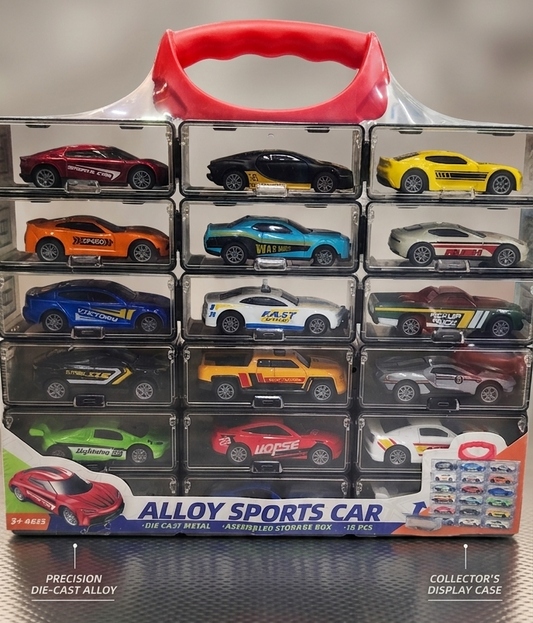 18-Piece Alloy Sports Car Set with Collector's Display & Carry Case