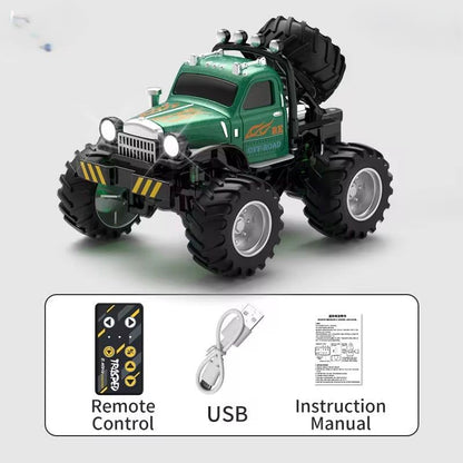 RC Monster Off-Road Truck (1:64 Scale) + Shinchan Clockwork Crawling Toy | Lights, Motion & Endless Play - Mini Action Fun RC Combo for Kids