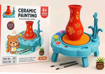 Ceramic Painting Kit with Electric Pottery Table, Ages 6+, Includes Paints and Brushes, Creative Art Toy