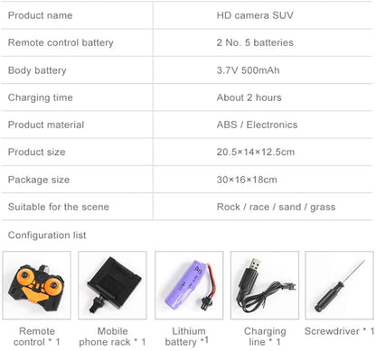 Rock crawler camera car  remote control -Rc Car with 720P HD FPV WiFi Camera|2.4Ghz 1/18 Scale Off-Road Remote Control with mobile control
