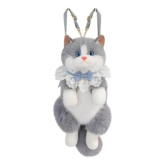 Stuffed Realistic Cat Plush Backpack, Cute and Soft Cat Shaped Backpack with Detachable Straps, Enough Room to Hold Keys, Wallet, Cell Phone, Ideal Gift for Girls, Random colours