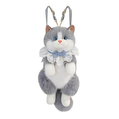 Stuffed Realistic Cat Plush Backpack, Cute and Soft Cat Shaped Backpack with Detachable Straps, Enough Room to Hold Keys, Wallet, Cell Phone, Ideal Gift for Girls, Random colours