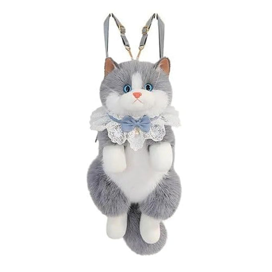 Stuffed Realistic Cat Plush Backpack, Cute and Soft Cat Shaped Backpack with Detachable Straps, Enough Room to Hold Keys, Wallet, Cell Phone, Ideal Gift for Girls, Random colours
