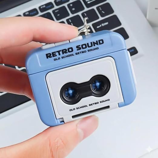 Multicolor Retro Cassette Player Keychain Voice Recorder | 15-Second Message Recording Gadget with Vintage Cassette Design Body | Fun Audio Gift