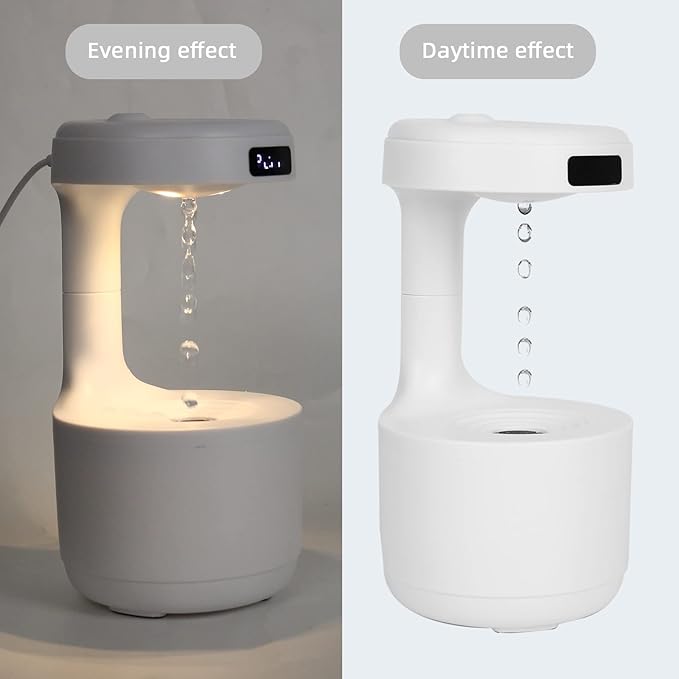 Anti-Gravity Cool Mist Humidifier with LED Clock & Night Light