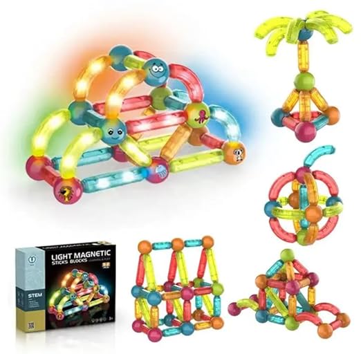 Light Magnetic Blocks - ,3D Clear Educational STEM Building Toys, Magnetic Marble Run Blocks