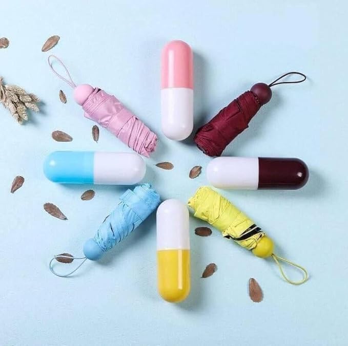 Capsule Umbrella | UV Protection Fabric, Anti-Slip Handle for Rain & Summer | Mini umbrella for Men Women (Multicolour)