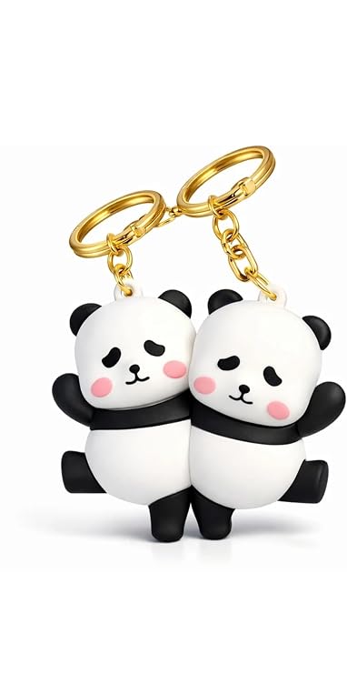 Anime Heaven Magnetic Panda Couple Keychain for Girls & Boys | Cute Hugging Panda Key Ring Set | Hidden Magnet Love Keychain for Couples & Friends (Pack of 2)