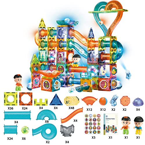 Light Magnetic Blocks - ,3D Clear Educational STEM Building Toys, Magnetic Marble Run Blocks