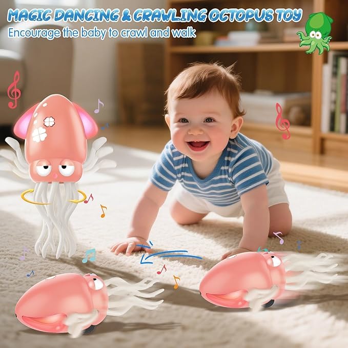 Octopus Toys for Kids, Key Operated Wind Up Jelly Fish Toys for Babies, Crazy 5-Leg Action Crawling Dancing Octopus Toy for Kids