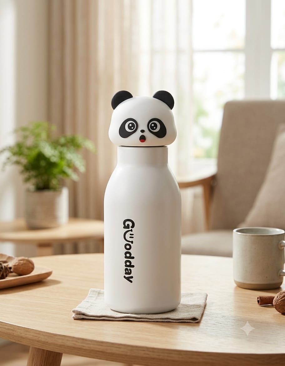 Goodday Cute Animal Character Insulated Stainless Steel Water Bottle for Kids & Adults (350ml / Leak-Proof)