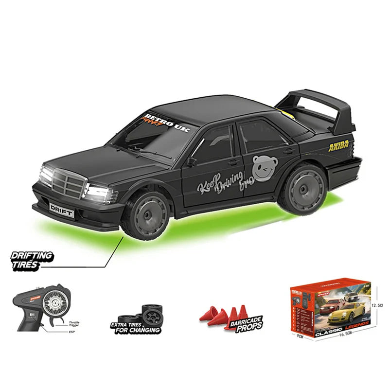 Mini Turbo Drift 1:43 Scale 4WD RC Car – 2.4GHz High-Speed Remote Control Drift Racer with LED Lights, Gyro Stability & Rechargeable Battery