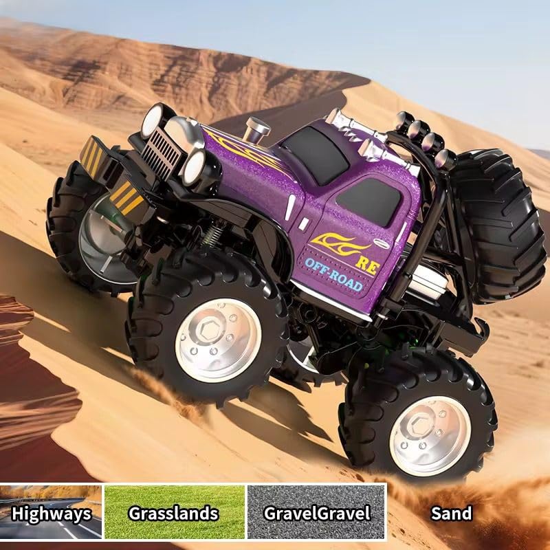 RC Monster Off-Road Truck (1:64 Scale) + Shinchan Clockwork Crawling Toy | Lights, Motion & Endless Play - Mini Action Fun RC Combo for Kids