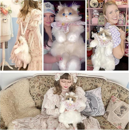 Stuffed Realistic Cat Plush Backpack, Cute and Soft Cat Shaped Backpack with Detachable Straps, Enough Room to Hold Keys, Wallet, Cell Phone, Ideal Gift for Girls, Random colours