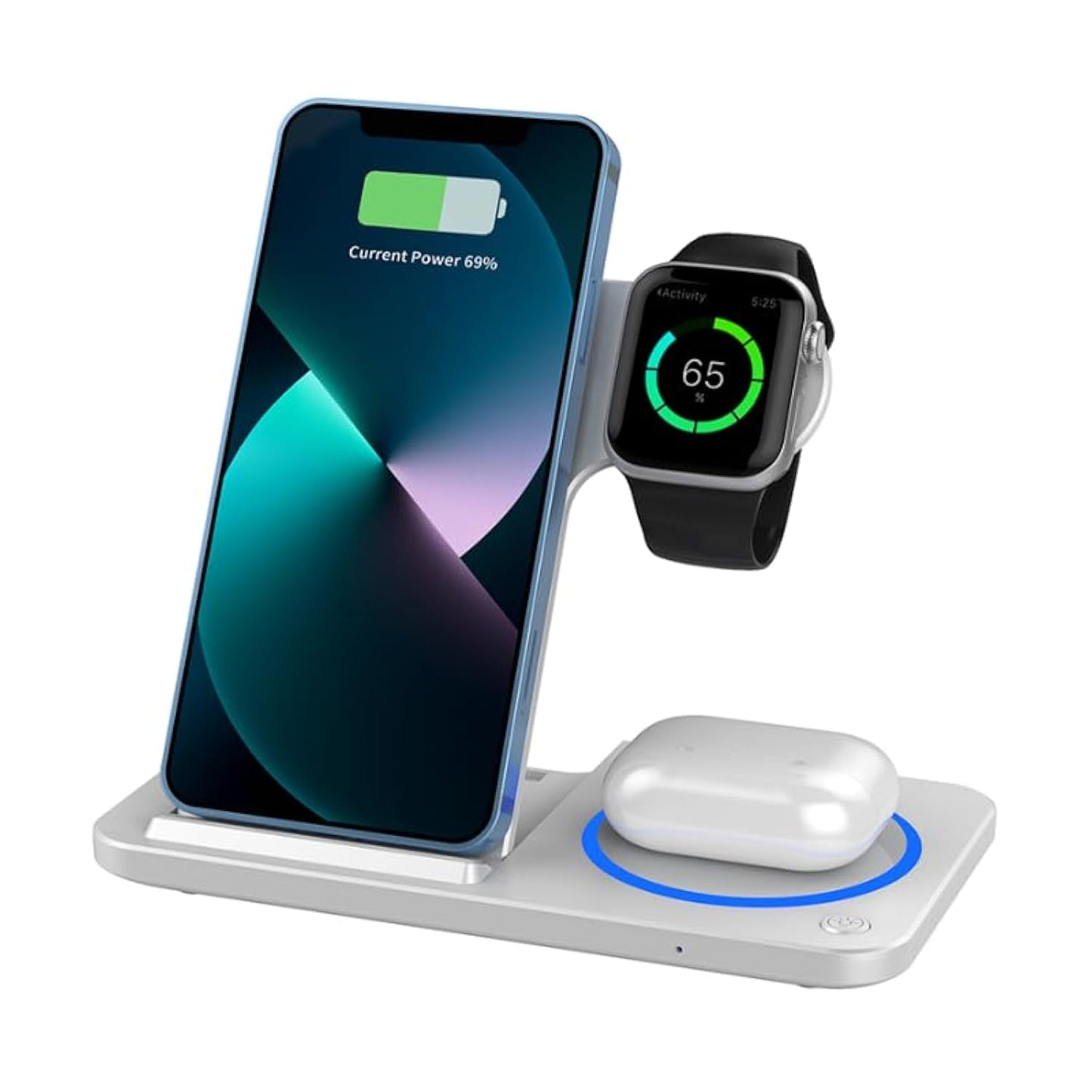 WIWU 3-in-1 Wireless Charging Station for iPhone, Apple Watch and Airpods | Mag Safe Android Phones, White