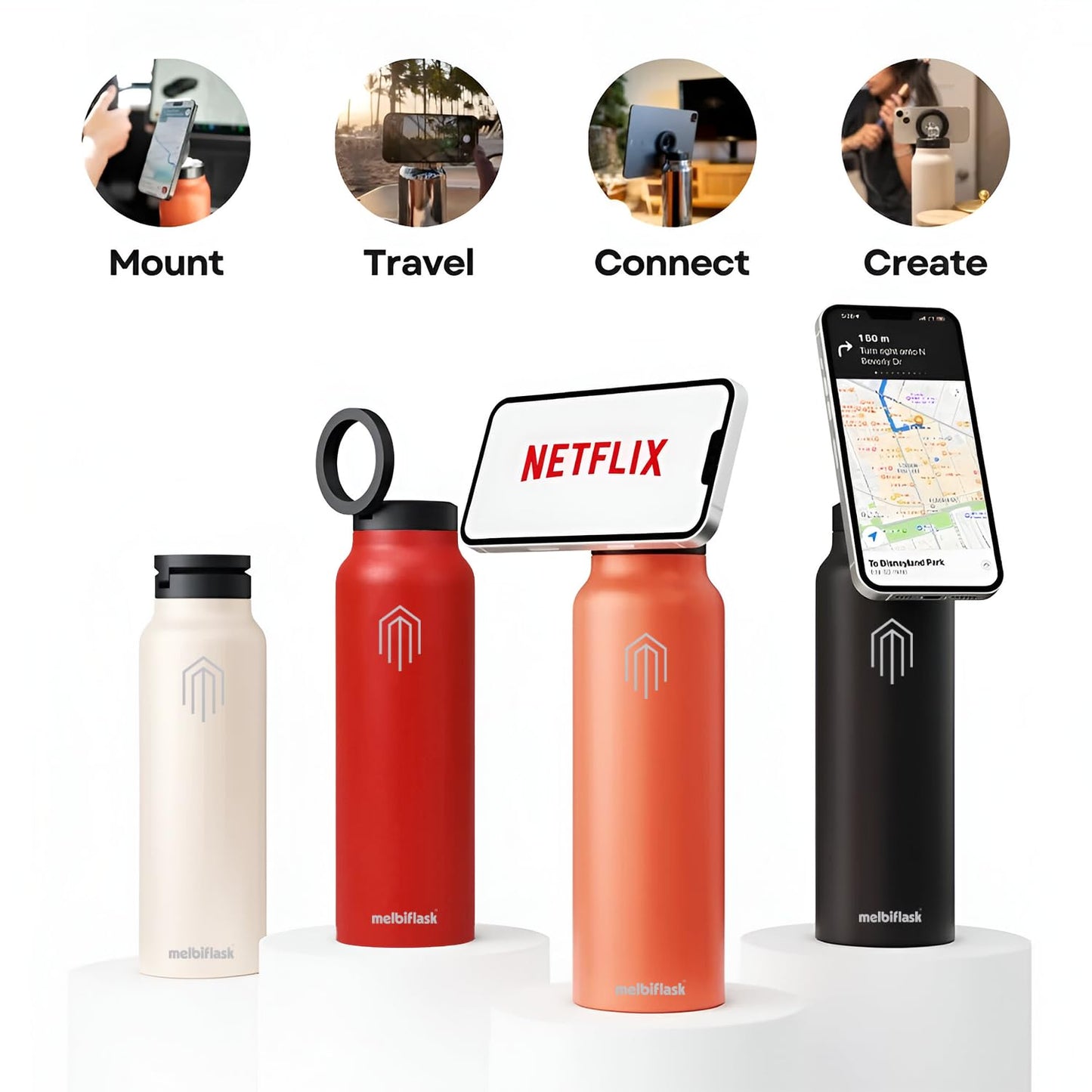 Melbify | Sipper Water Bottle with Magnetic Tripod | 750 ML| Melbipod Black | Perfect for Creators On-the-Go Vlogging, Fitness, Travel | 3 Hour Hot & 6 Hour Cold | 5 Colors | BPA Free