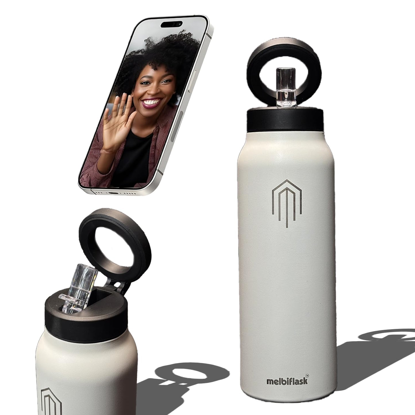 Melbify | Sipper Water Bottle with Magnetic Tripod | 750 ML| Melbipod Black | Perfect for Creators On-the-Go Vlogging, Fitness, Travel | 3 Hour Hot & 6 Hour Cold | 5 Colors | BPA Free