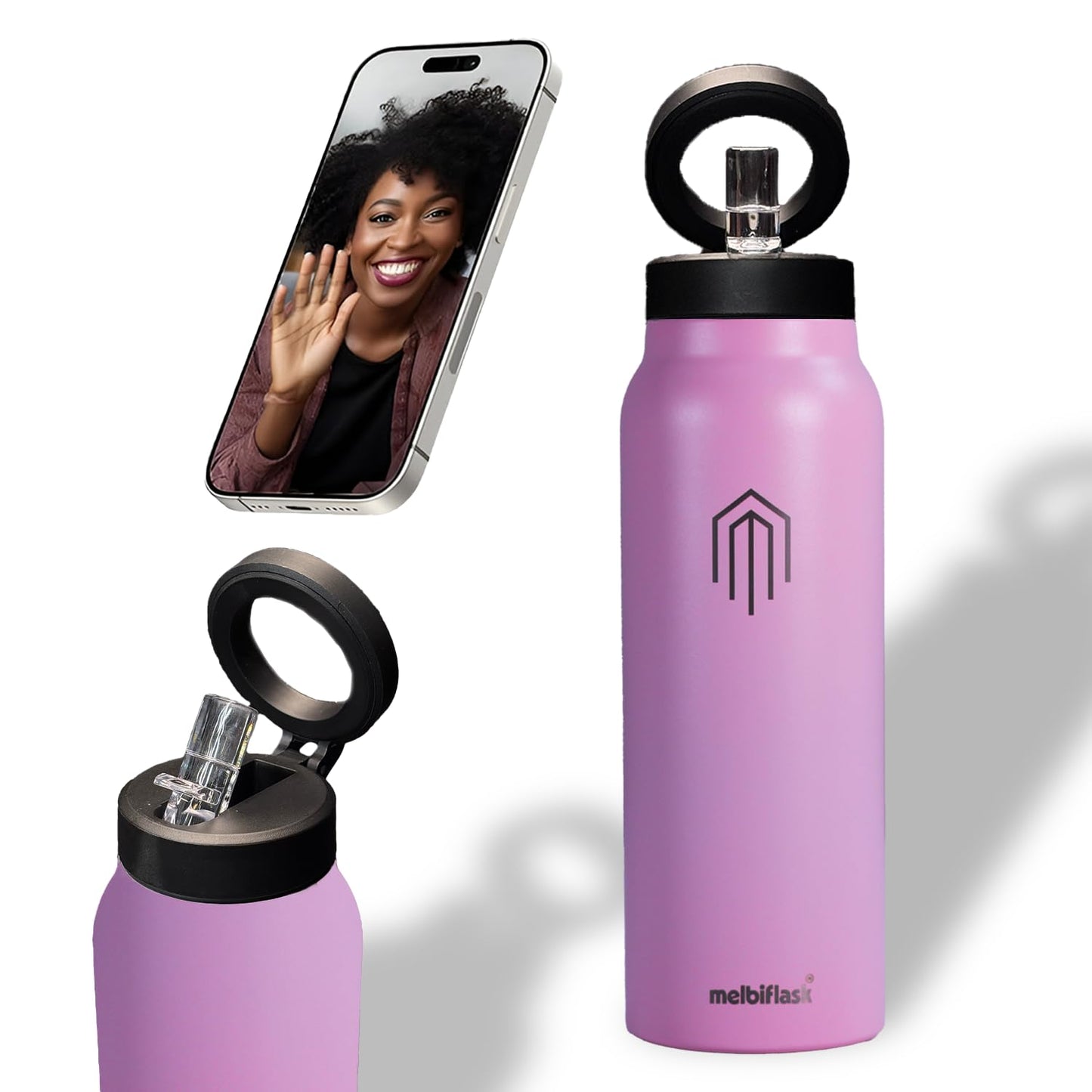 Melbify | Sipper Water Bottle with Magnetic Tripod | 750 ML| Melbipod Black | Perfect for Creators On-the-Go Vlogging, Fitness, Travel | 3 Hour Hot & 6 Hour Cold | 5 Colors | BPA Free