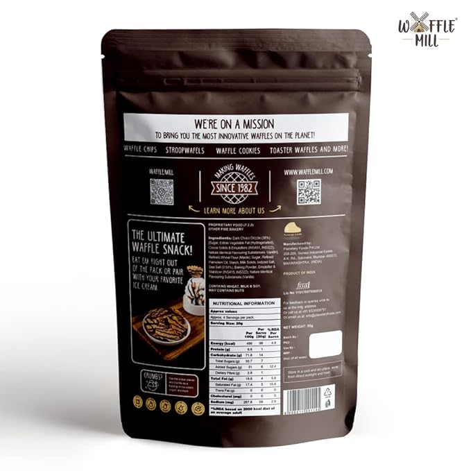 Waffle Mill - Waffle Chips  DARK Choco Drizzle Pack - 170Gm