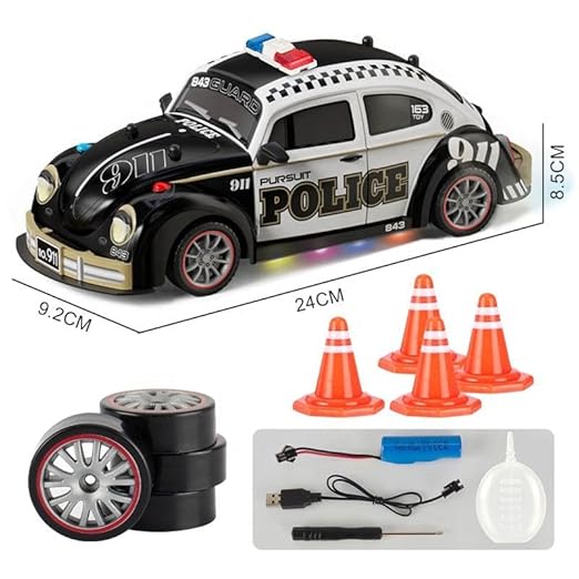 1/18 Drift car Top Race Remote Control PoliceCar with Lights and Sirens | RC Police Car for Kids | Easy to Control Rubber Tires Heavy Duty Old Fashioned Style