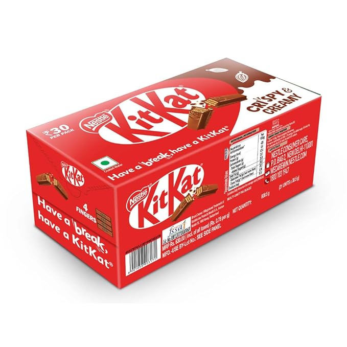 KitKat 4 Fingers Chocolate Coated Wafer Bar, Pack of 21 Units x 38.5g Each, 808.5g, Box