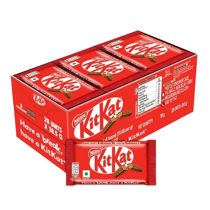 KITKAT 25RS ( 3 Fingers ) Chocolate Coated, Wafer Bar –28.5g, Pack of 28 Units , 798g, Box