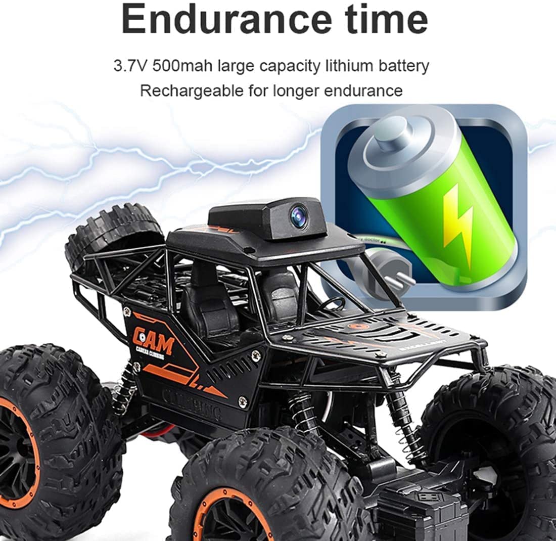 Rock crawler camera car remote control -Rc Car with 720P Hd FPV WiFi Camera|2.4Ghz 1/18 Scale Off-Road Remote Control Truck Monstern |Multicolor