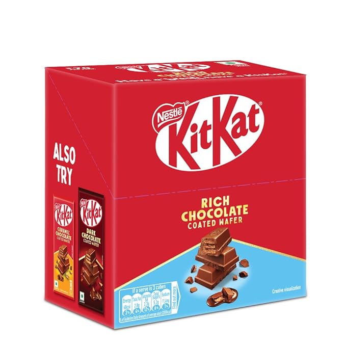 KitKat, Rich Chocolate Coated Wafer, 50g - Pack of 12, 600g, Box