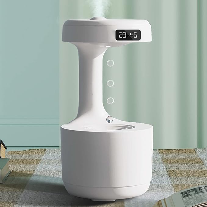 Anti-Gravity Cool Mist Humidifier with LED Clock & Night Light