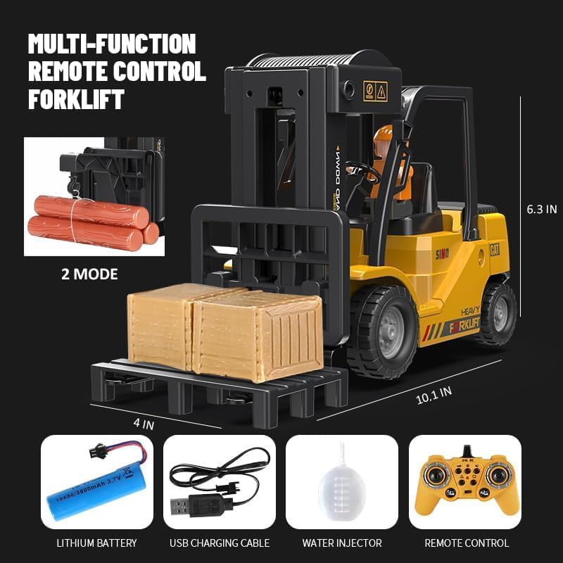 Remote Control Forklift Cranes 11 Channel 2 Mode RC Forklift Truck with Spray Sound and Lights Construction Toys 2.4Ghz 1:24 JCB