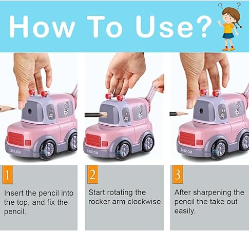 Car Shaped Pencil Sharpener with Moving Wheels, Table Sharpener Machine