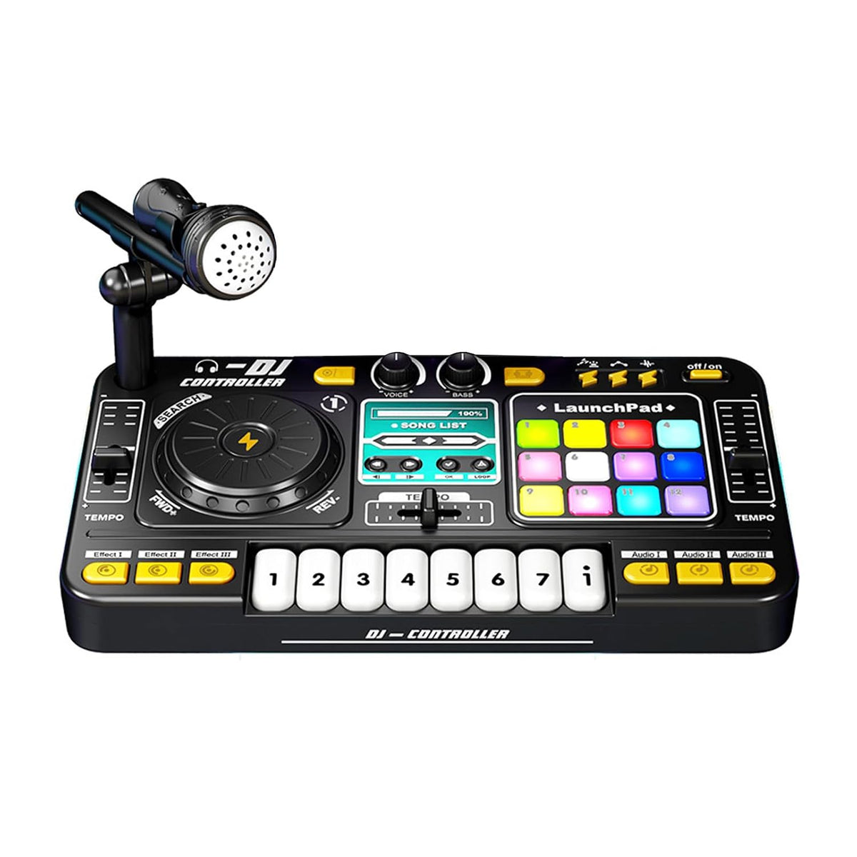 DJ Controller Player Electronic Keyboard BT DJ Mixer Table with Adjustable Microphone Dynamic Lighting Effects (Black)