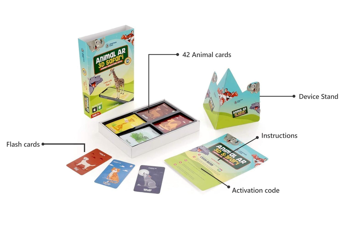 Animal AR 3D Safari Augmented Reality Flash Cards, 42 Cards, Ages 3+, Educational Learning Toy