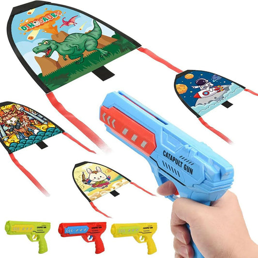 AK'S Venture Kite Launcher Gun Toy for Kids – Air Catapult Launcher with 1 Flying Kites – Outdoor Sports Flying Toy Gift for Boys & Girls Ages 5+ Multicolor