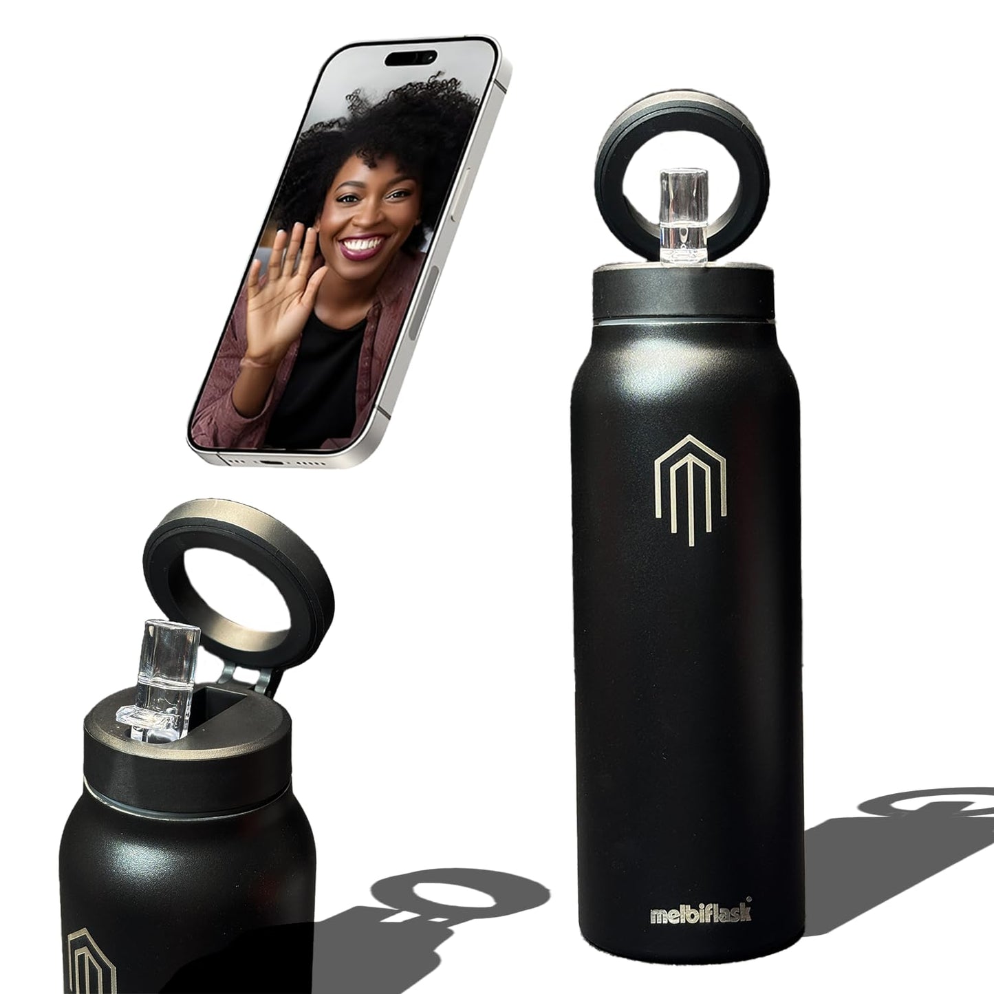 Melbify | Sipper Water Bottle with Magnetic Tripod | 750 ML| Melbipod Black | Perfect for Creators On-the-Go Vlogging, Fitness, Travel | 3 Hour Hot & 6 Hour Cold | 5 Colors | BPA Free