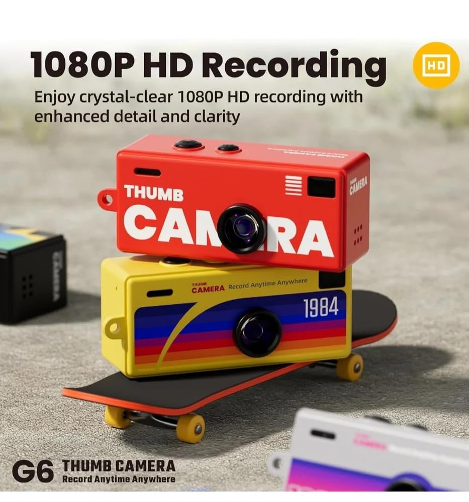 G6 Thumb Camera Mini Keychain Digital Camera, 1080P HD Video Recorder, Retro Style, Compact for Vlogging, Travel, Kids and Students