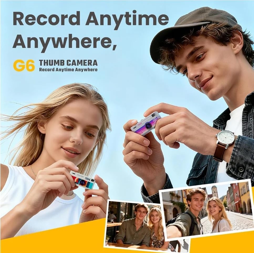 G6 Thumb Camera Mini Keychain Digital Camera, 1080P HD Video Recorder, Retro Style, Compact for Vlogging, Travel, Kids and Students