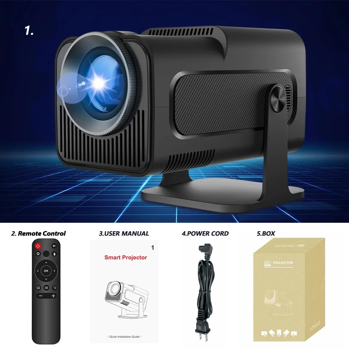 HY320 Mini Support 4K,Native 720P Portable Projector with WiFi/Bluetooth//HDMI Android 11 Smart Projector Auto Keystone, 180°Rotatable Freestyle Video Projector for Home Office School (Black)