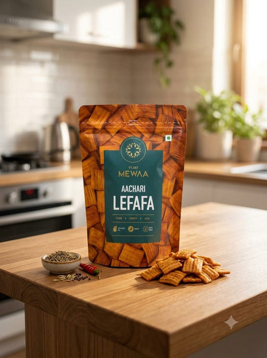Vijay Mewaa Aachari Lefafa | Crispy Tangy Pickle-Flavored Pocket Snacks | 50% Less Oil | Non-GMO | 100% Jain & Pure Vegetarian