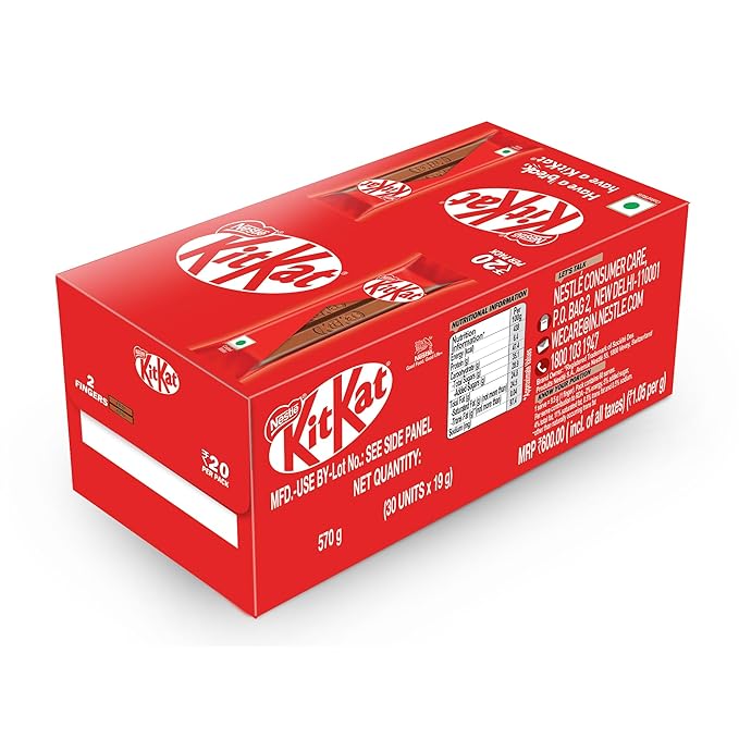 KIT KAT 20RS Finger Chocolate Coated Wafer Bar - 18.5g/19g (Pack of 30) | Crispy Wafer, Smooth Milk Chocolate | 555g/570g Box