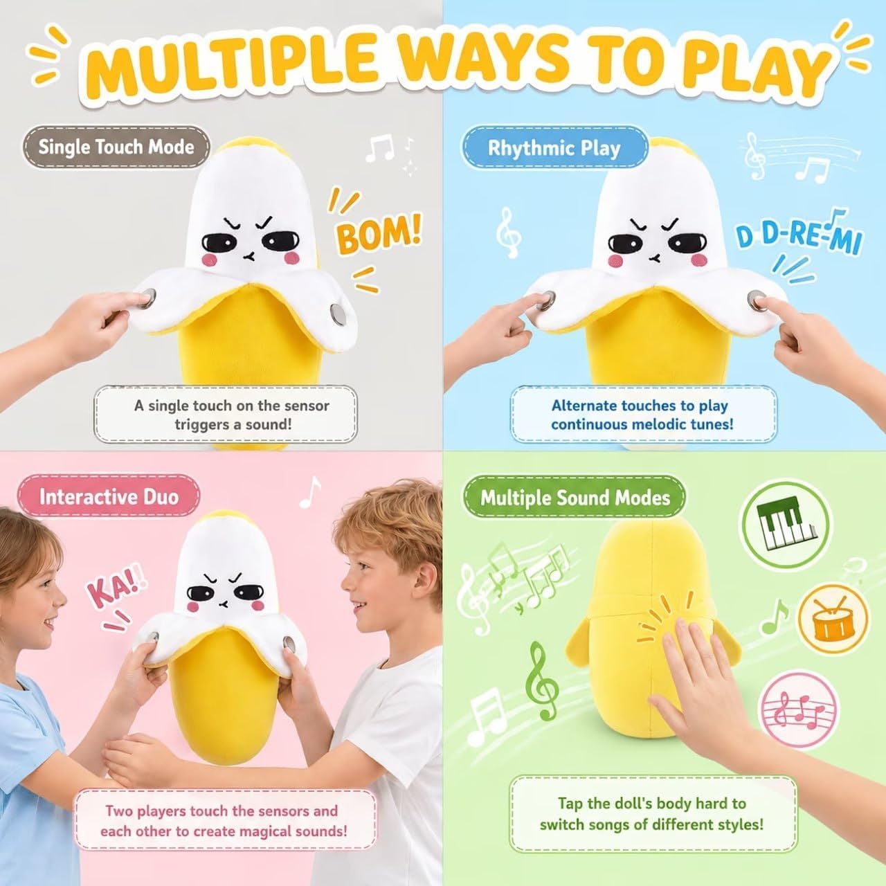 Banana Piano Toy Plush Musical Toy for Kids, Funny Interactive Banana Shape Soft Toy with Button Press Play Feature, for Children