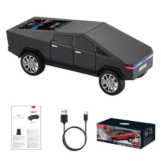 WS-580 Bluetooth Pickup Truck Replica Portable Speaker,with Display Screen,HD Sound, TWS Pairing, FM Radio,Built-in Microphone Hands-Free Calling, LED Party Light, Surprise Gift for Car Lovers(Black)