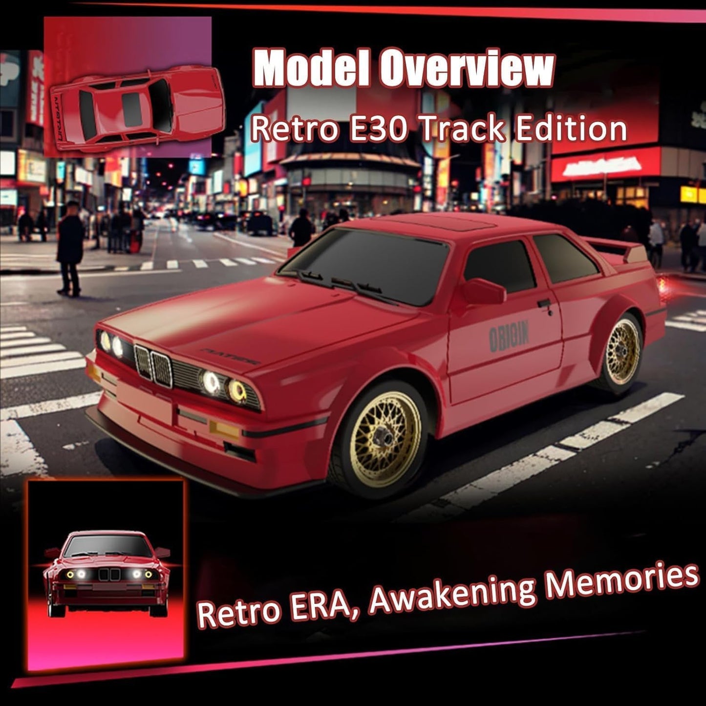 Classic Legend 1:16 Scale RC Drift Car – 2.4GHz 4WD 30KM/H High-Speed Remote Control Car with LED Lights, Dual Batteries & Drift Tires