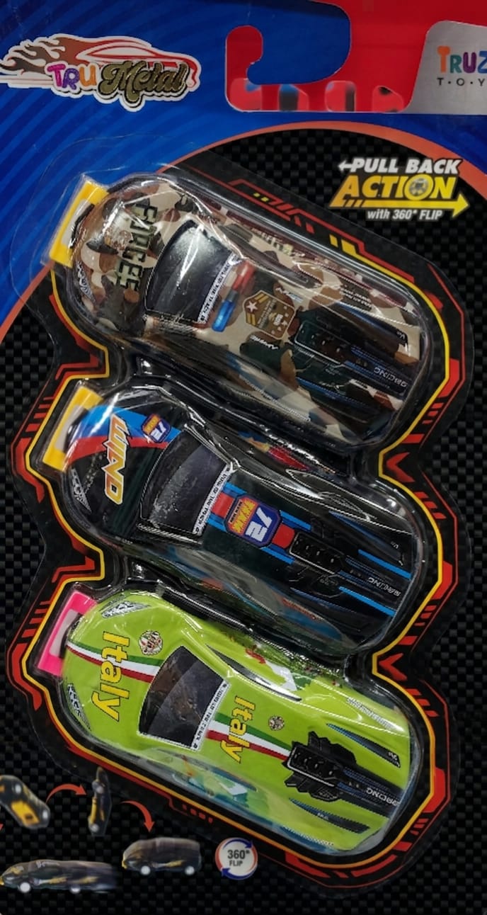 Truzo Toys "Tru Metal" Pull-Back Racing Cars (3-Pack) Flip Car