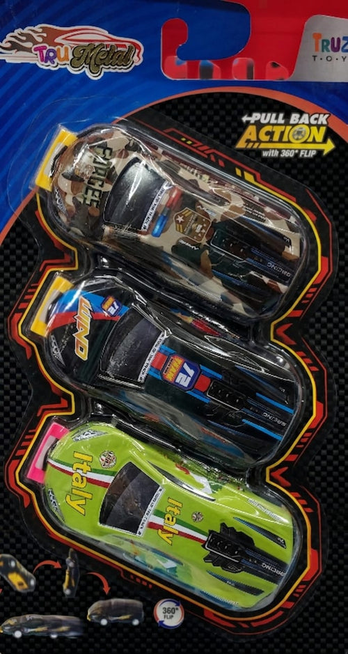 Truzo Toys "Tru Metal" Pull-Back Racing Cars (3-Pack) Flip Car